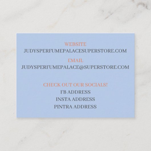 Winkel/Fabrikant/Ontwerp Parfumfles Visitekaartje (Achterkant)