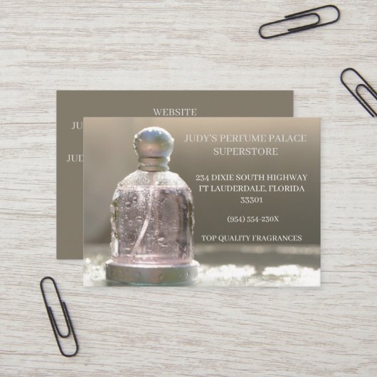 Winkel/Fabrikant/Ontwerp Parfumfles Visitekaartje (Voorkant / Achterkant in situ)