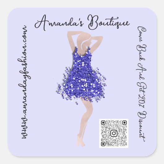 Winkel Kleding Qr Code Logo Roze Blauw Vierkante Sticker (Voorkant)