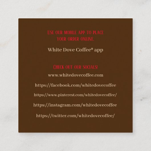 Winkel Krant & bril Cafe Barista Koffie Vierkante Visitekaartje (Achterkant)