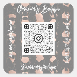 Winkel Lingeire QrCode Logo Body Gray Roze Vierkante Sticker