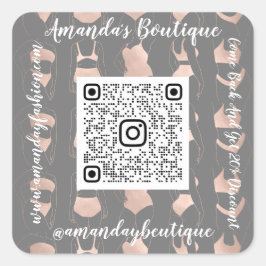 Winkel Lingerie QrCode Logo Lichaam Grijs Roos Vierkante Sticker