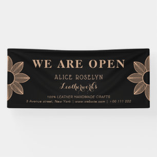 winkel met elegante zwarte lederwerker spandoek