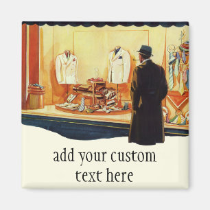 Winkel met vintage zaken, man doet raaminkoop magneet