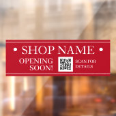 WINKEL NAAM, Binnenkort open, QR Code, Rood & Wit Raamsticker (Vel 2)