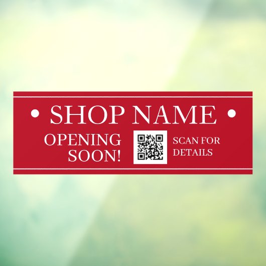 WINKEL NAAM, Binnenkort open, QR Code, Rood & Wit Raamsticker (Vel 3)