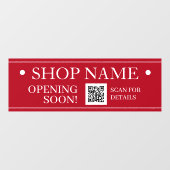 WINKEL NAAM, Binnenkort open, QR Code, Rood & Wit Raamsticker (Vel)