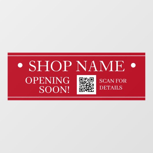 WINKEL NAAM, Binnenkort open, QR Code, Rood & Wit Raamsticker (Vel)