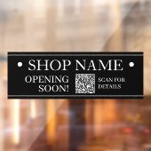 WINKEL NAAM Opening Soon Genereer QR Code ZwartWit Raamsticker (Vel 2)