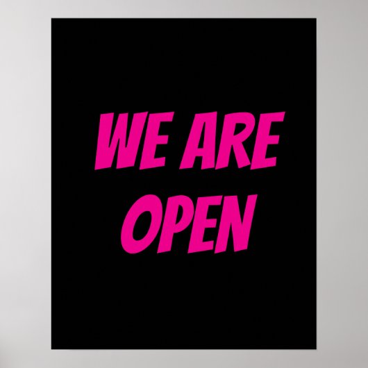 Winkel Open Sign, Zwart en Roze Sign Poster (Voorkant)