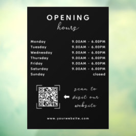 Winkel Open Timing QR Code Strak Zwart Raamsticker