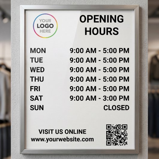 Winkel Openingstijden Met Logo + QR Code - Modern Perfect Poster