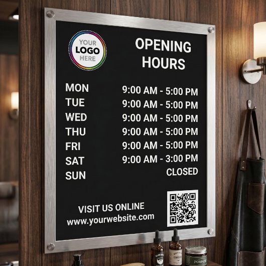 Winkel Openingstijden Met Logo + QR Code - Modern Perfect Poster
