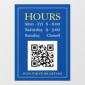 Winkel Openingstijden Open Bord, QR Code, Donkerbl Raamsticker (Vel)
