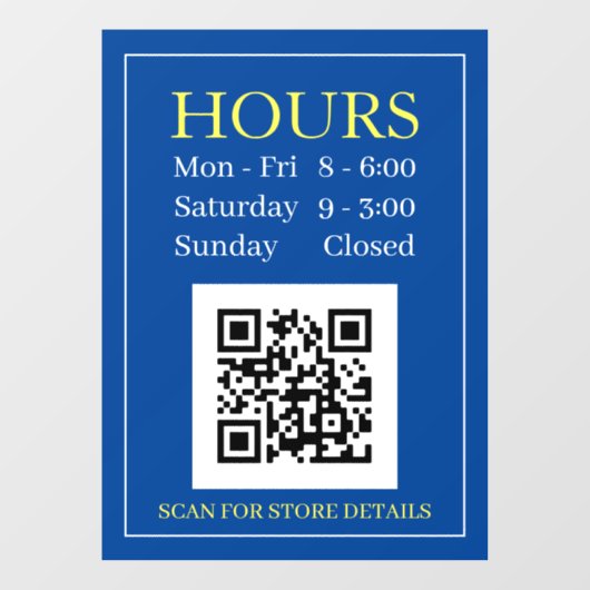 Winkel Openingstijden Open Bord, QR Code, Donkerbl Raamsticker (Vel)