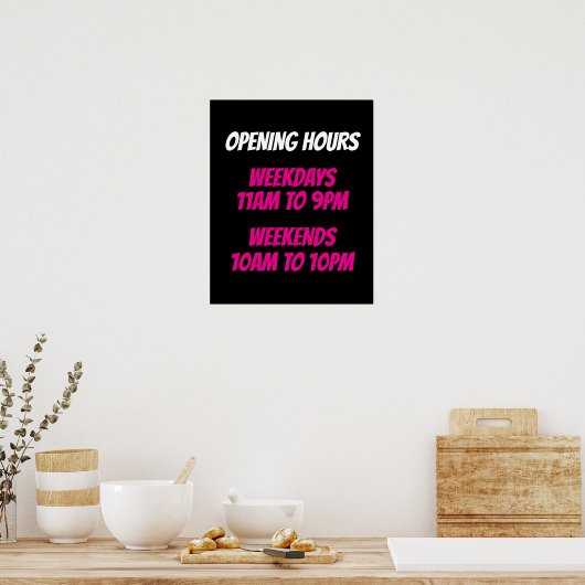 Winkel Openingstijden Teken, Zwart en Roze Teken Poster (Keuken)
