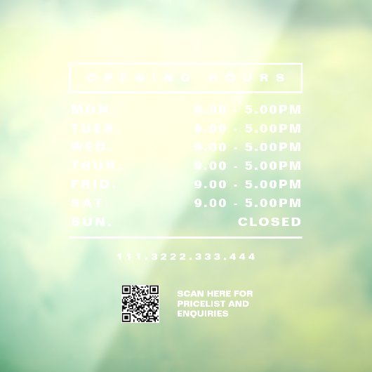 Winkel Openingstijden Venster Cling Raamsticker (Vel 3)