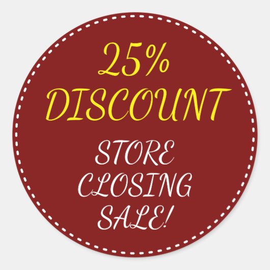 "WINKEL SLUITEN SALE!" "25% KORTING" Ronde Sticker (Voorkant)