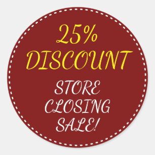 "WINKEL SLUITEN SALE!" "25% KORTING" Ronde Sticker