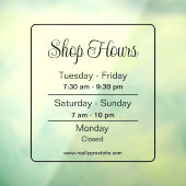 Winkel uren in Black Script Business Times Raamsticker (Vel 3)