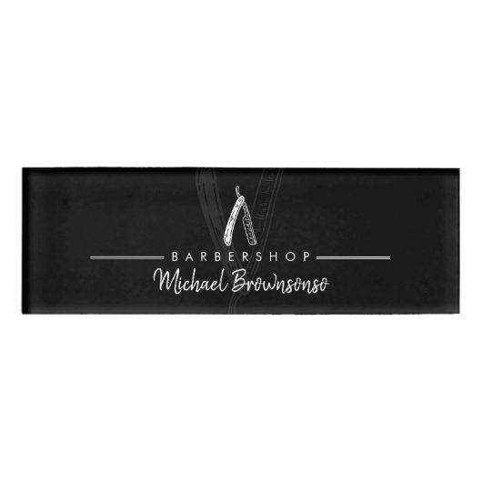 winkel zwart logo eenvoudig haar scheermes kapper naambadge (Voorkant)