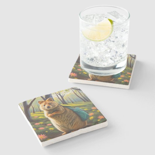 Winkelavonturen: Mama Quokka gaat winkelen Stenen Onderzetter (Zijkant)