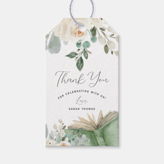 Winkelboek als nieuw hoofdstuk Baby shower Cadeaulabel (Voorkant)