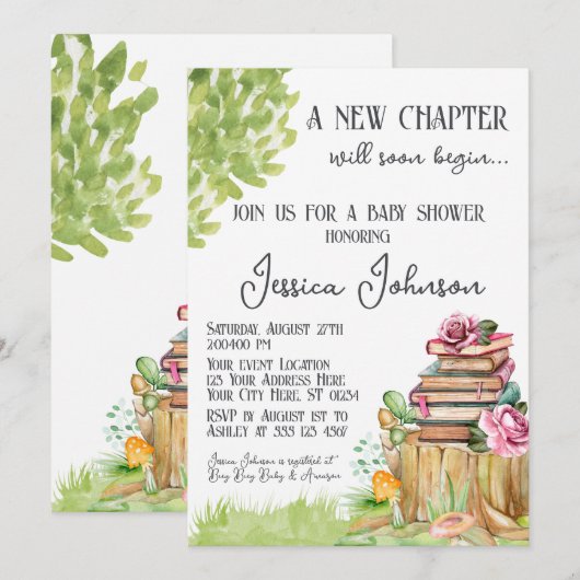 Winkelboek Baby shower Uitnodiging Nieuw Hoofdstuk (Voorkant / Achterkant)