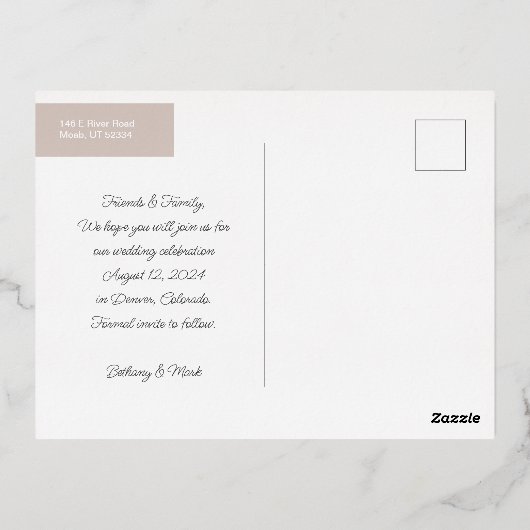 Winkelboek dat eindigt sparen de Datum Folie Uitnodiging Briefkaart (Achterkant)