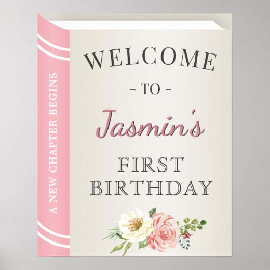 Winkelboek Hoesje Meisje Eerste verjaardag Welkom Poster (Voorkant)