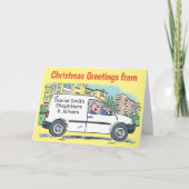 Winkelbouwers & schrijnwerkers Witte Bus Kerstkaar Kaart (Voorkant)