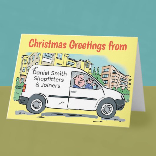 Winkelbouwers & schrijnwerkers Witte Bus Kerstkaar Kaart