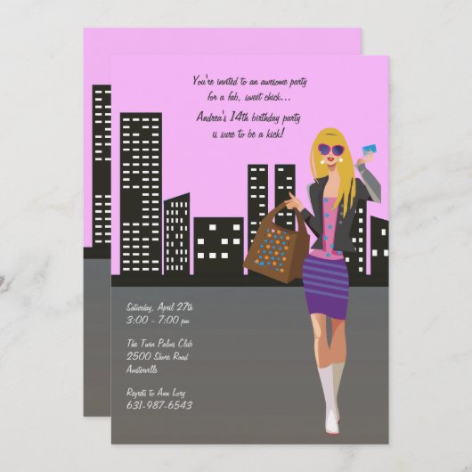 Winkeldame Blond Uitnodiging (Voorkant / Achterkant)