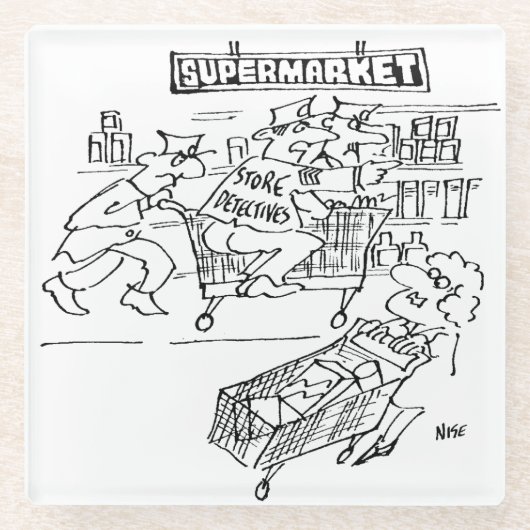 Winkeldetectoren in een supermarkt glazen onderzetter (Voorkant)