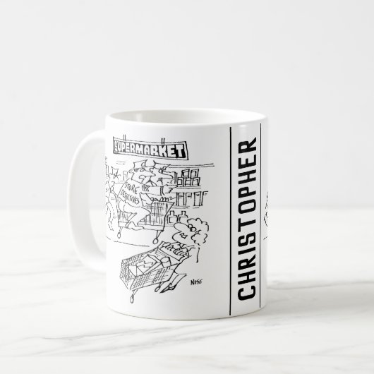 Winkeldetectoren in een supermarkt koffiemok (Voorkant links)