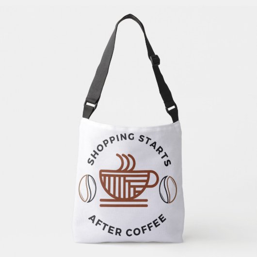 Winkelen begint na de koffie crossbody tas (Voorkant)