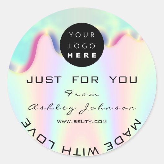 Winkelen Dank Logo Holografie met liefdesdrift Ronde Sticker (Voorkant)