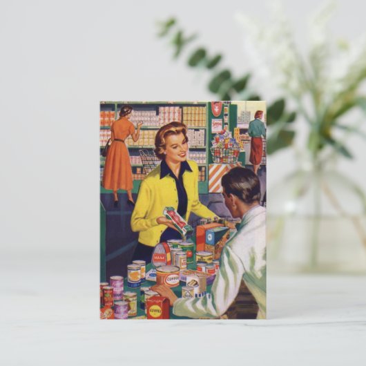 Winkelen  detailhandel met Retro Grocery Briefkaart (Staand voorkant)