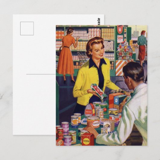 Winkelen  detailhandel met Retro Grocery Briefkaart (Voorkant / Achterkant)