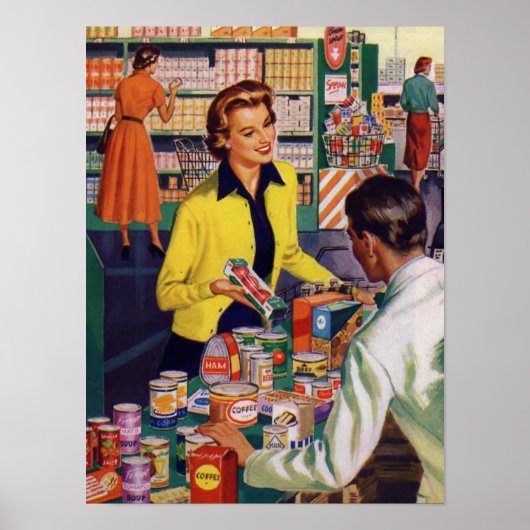 Winkelen  detailhandel met Retro Grocery Poster (Voorkant)