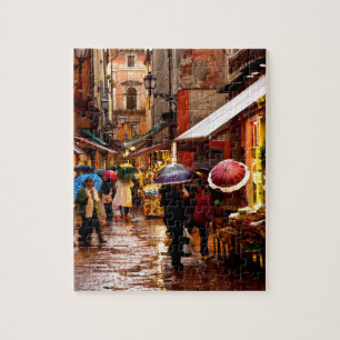 Winkelen in de regen legpuzzel