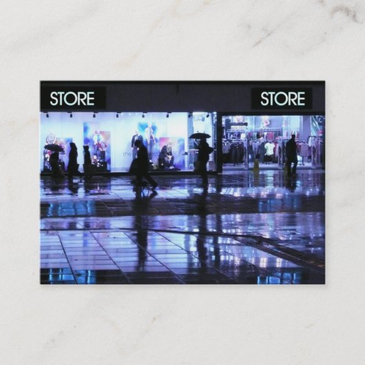 Winkelen in de regen visitekaartje (Voorkant)