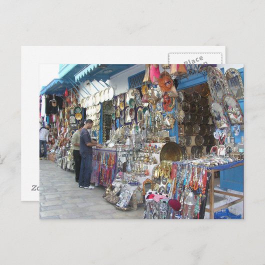 winkelen in een bazaar in Tunesië Briefkaart (Voorkant / Achterkant)