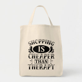 Winkelen is goedkoper dan therapie typografie tote bag