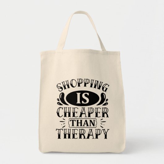 Winkelen is goedkoper dan therapie typografie tote bag (Voorkant)