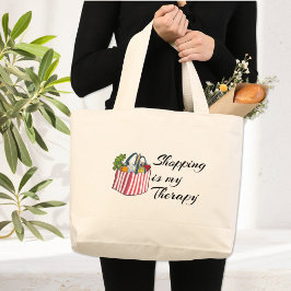 Winkelen is mijn Therapie - Boodschappentas Grote Tote Bag
