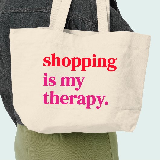 Winkelen is mijn Therapie Rood en Roze Quote Art Grote Tote Bag