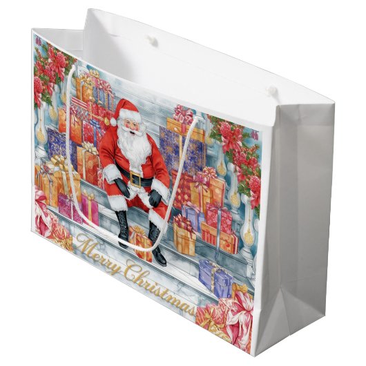 Winkelen Kerstman Prettig kerstfeest Groot Cadeauzakje (Voorkant Gekanteld)