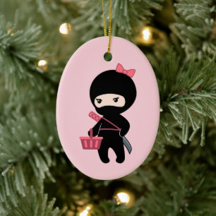 Winkelen Ninja Girl op roze Keramisch Ornament