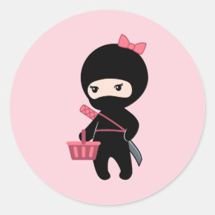 Winkelen Ninja Girl op roze Ronde Sticker